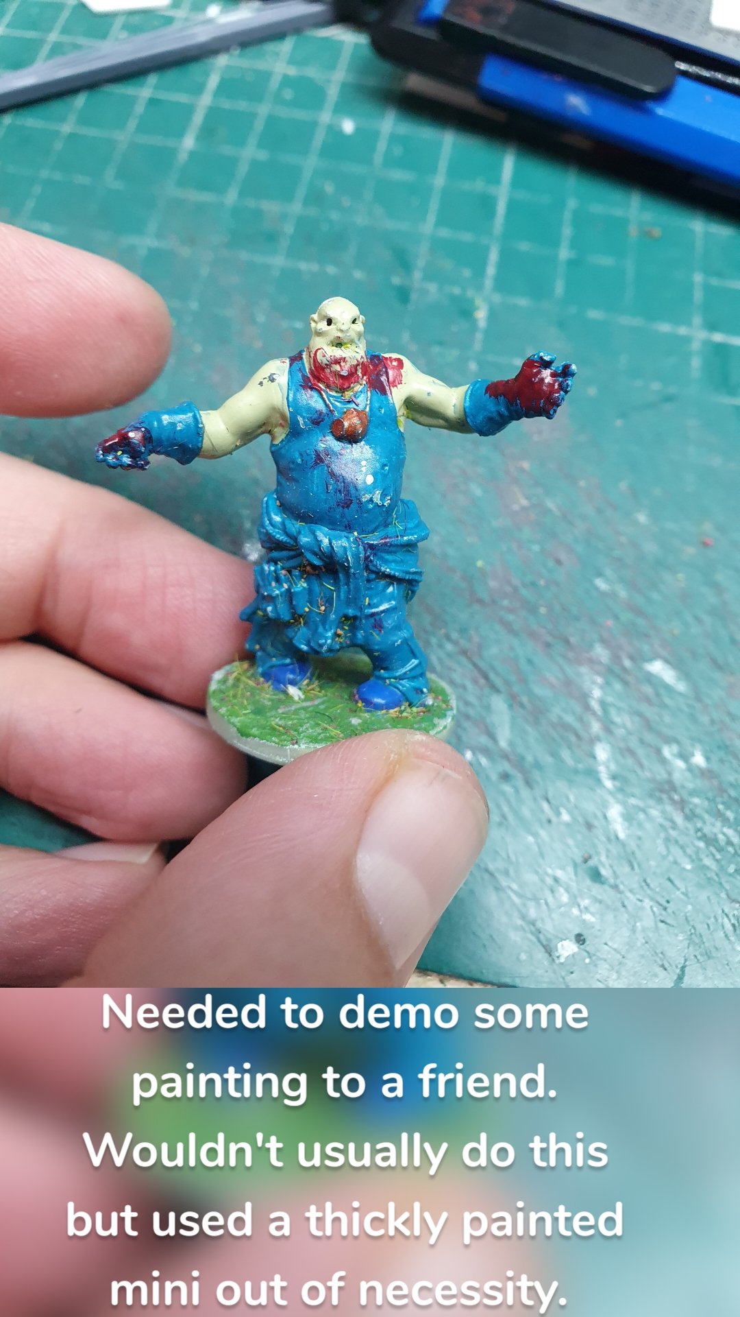 Needed to demo some painting to a friend. Wouldn't usually do this but used a thickly painted mini out of necessity. 